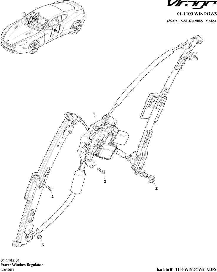 Glass Frames & Regulators - Front Window Regulator of Aston Martin Aston Martin GT VIRAGE (2012-2013)