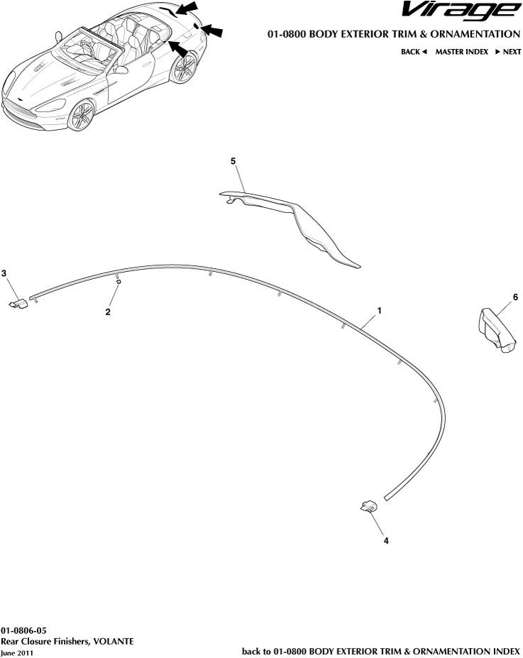 Body Exterior Trim & Ornamentation - Rear Closure Finishers, Volante of Aston Martin Aston Martin GT VIRAGE (2012-2013)