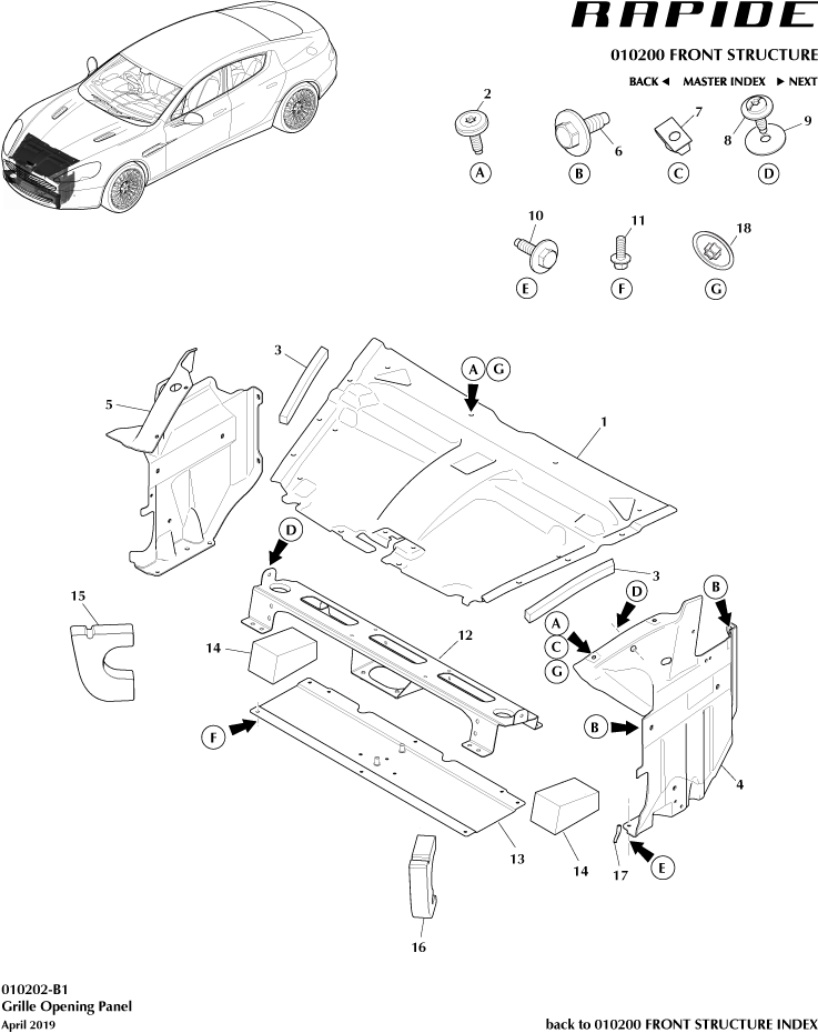 Front End Structure - Grille Opening Panel of Aston Martin Aston Martin GT RAPIDE (2010-2019)