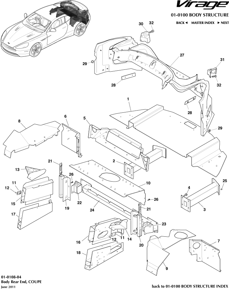 Body Structure - Body Rear End, Coupe of Aston Martin Aston Martin GT VIRAGE (2012-2013)