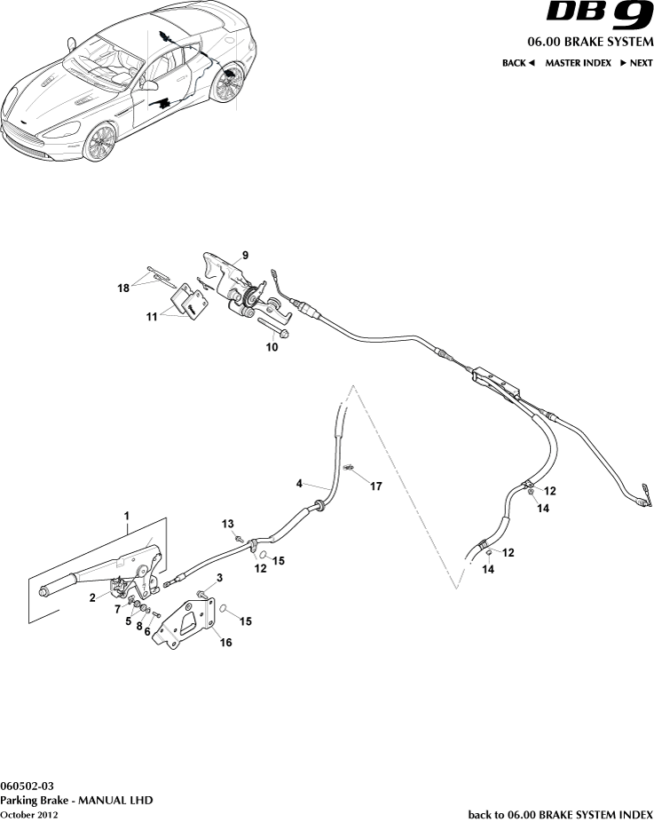 Parking Brake, LHD of Aston Martin Aston Martin GT DB9 (2004-2017)