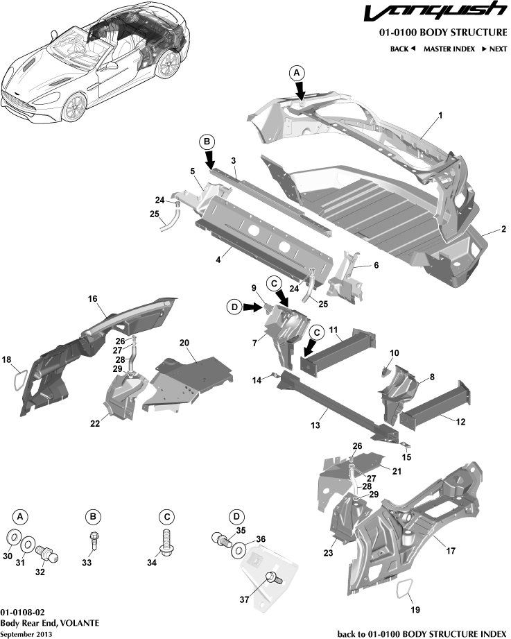 Body Structure - Body Rear End, Volante of Aston Martin Aston Martin GT VANQUISH (2013-2018)