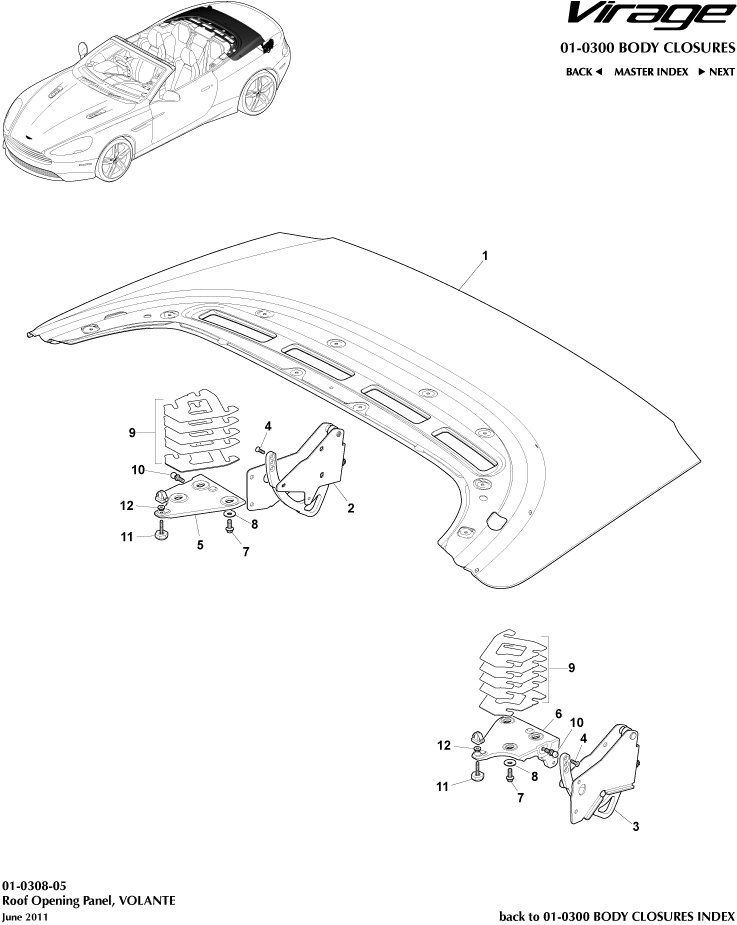 Body Closures - Roof Opening Panel, Volante of Aston Martin Aston Martin GT VIRAGE (2012-2013)