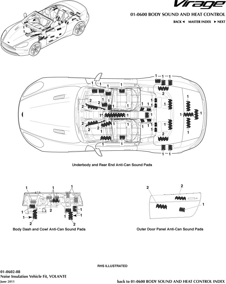 Sound & Heat Control - Noise Insulation, Volante of Aston Martin Aston Martin GT VIRAGE (2012-2013)
