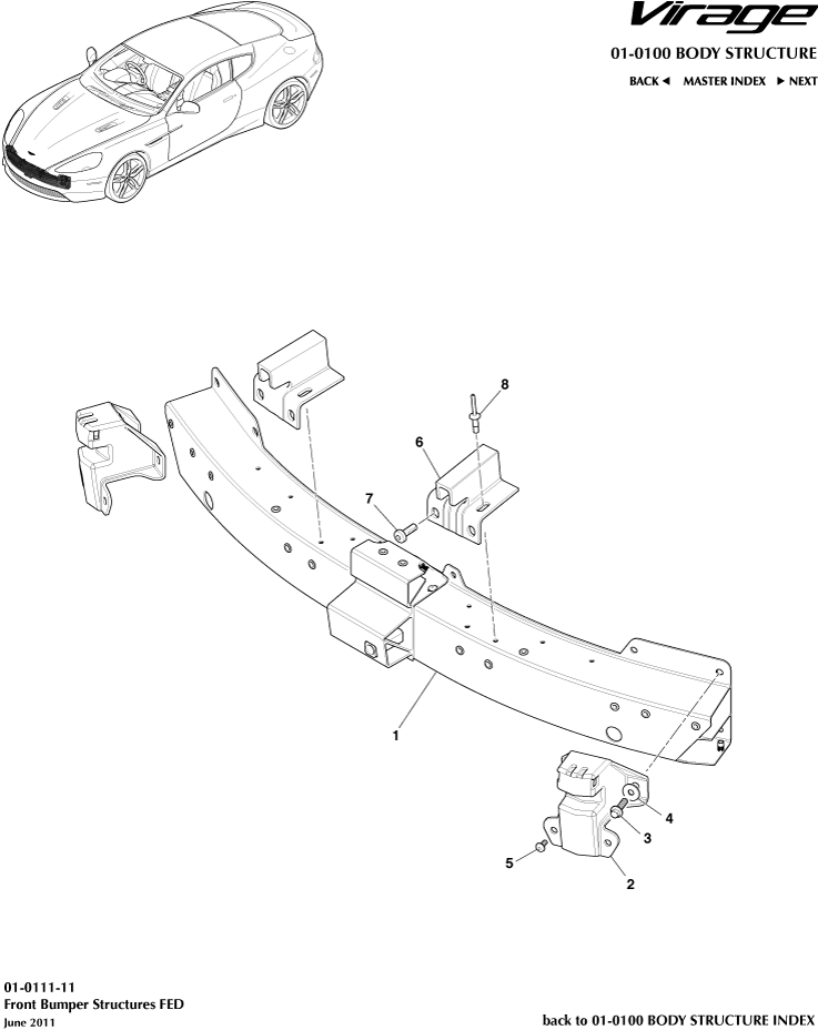 Body Structure - Front Bumper Structure, Federal of Aston Martin Aston Martin GT VIRAGE (2012-2013)