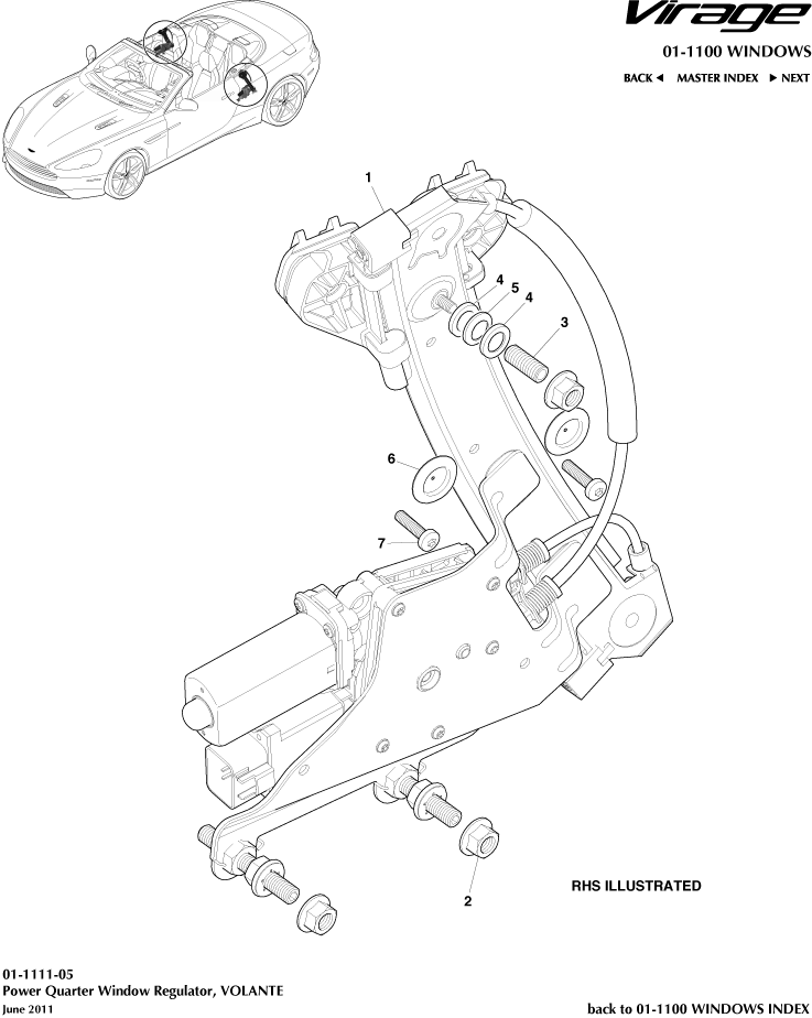 Glass Frames & Regulators - Rear Quarter Window Regulator, Volante of Aston Martin Aston Martin GT VIRAGE (2012-2013)
