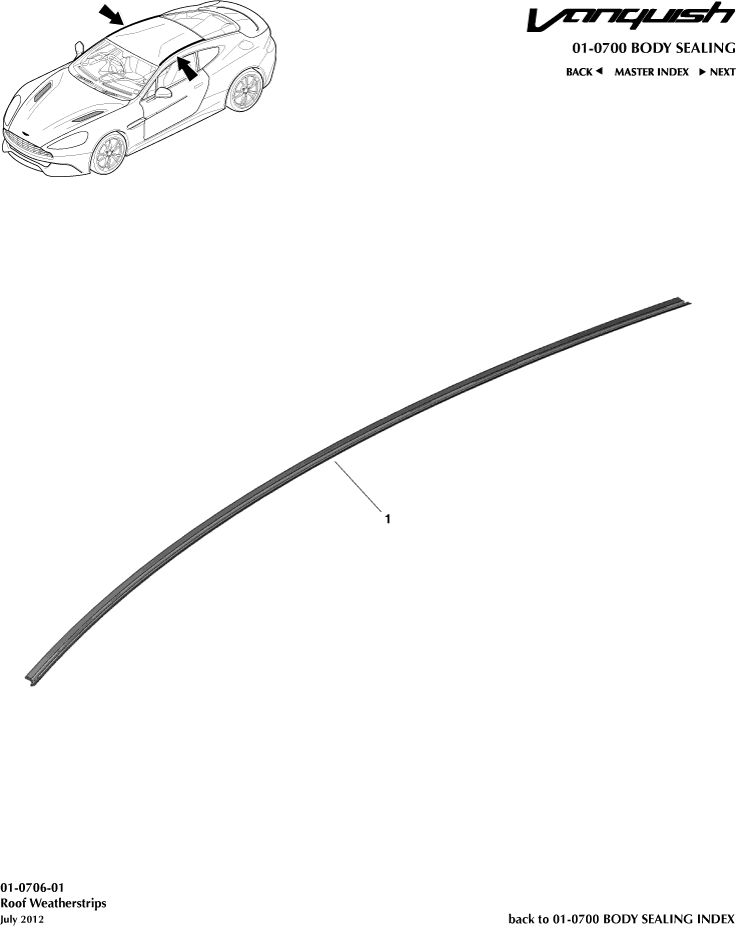 Body Sealing - Roof Opening Weatherstrip, Volante of Aston Martin Aston Martin GT VANQUISH (2013-2018)