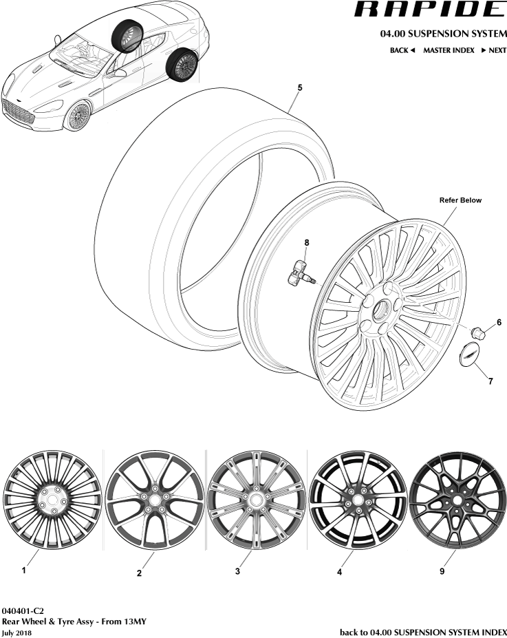 Wheel & Tyres, Rear from 13MY of Aston Martin Aston Martin GT RAPIDE (2010-2019)