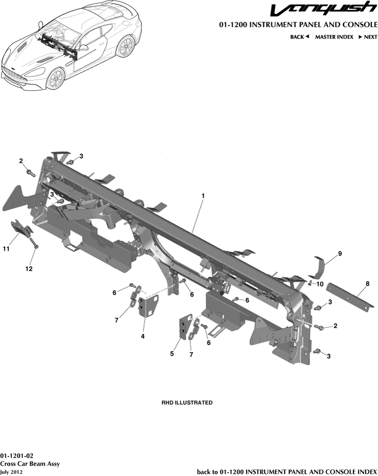 Instrument and Console Panels - IP Cross Beam of Aston Martin Aston Martin GT VANQUISH (2013-2018)