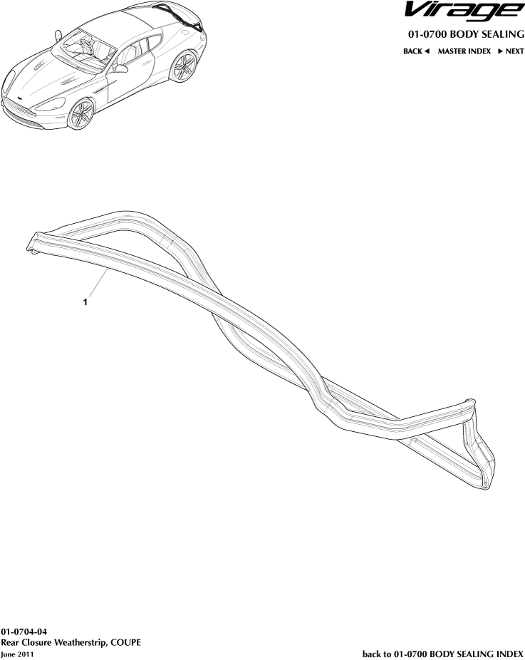 Body Sealing - Rear Closure Weatherstrip, Coupe of Aston Martin Aston Martin GT VIRAGE (2012-2013)