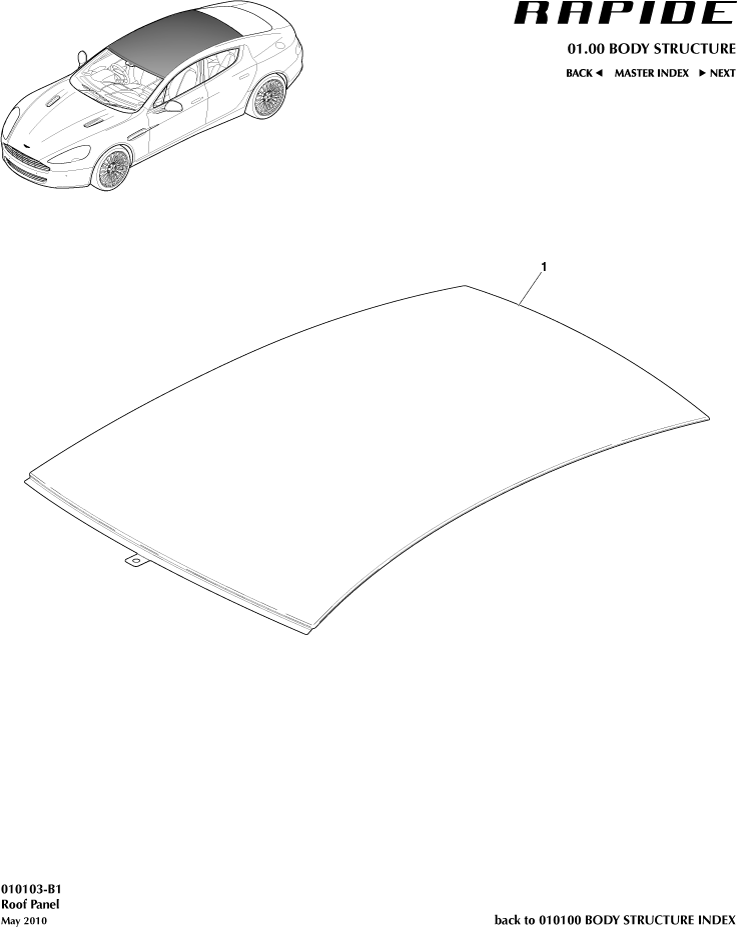 Body Structure - Roof of Aston Martin Aston Martin GT RAPIDE (2010-2019)