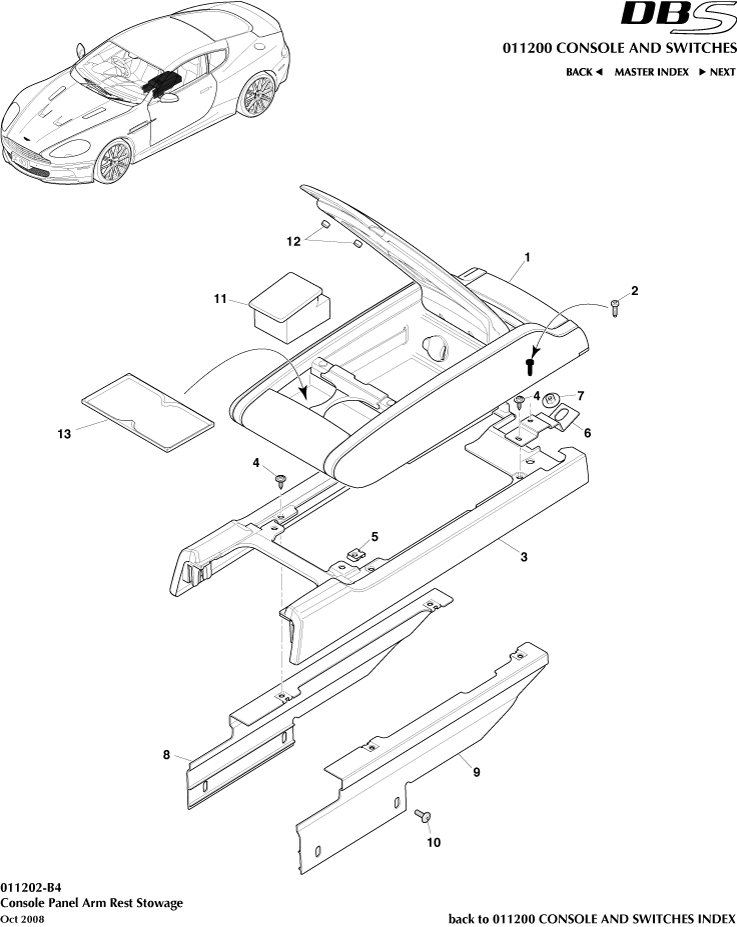 Console and Switches - Centre Console, Armrest of Aston Martin Aston Martin GT DBS (2007-2012)