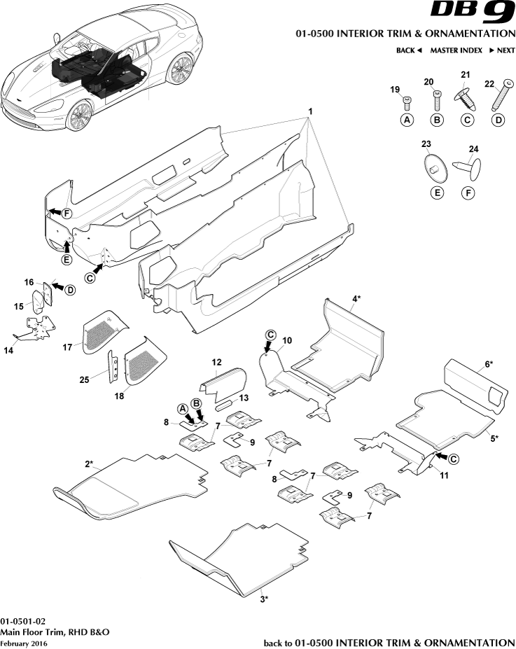 Interior Trim & Ornamentation - Main Floor Trim, RHD, B&O of Aston Martin Aston Martin GT DB9 (2004-2017)