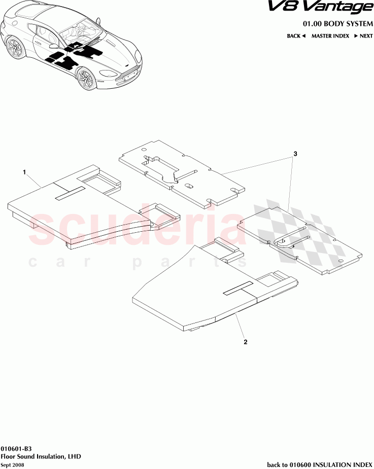 Floor Sound Insulation (LHD) of Aston Martin Aston Martin V8 Vantage (upto 2016)