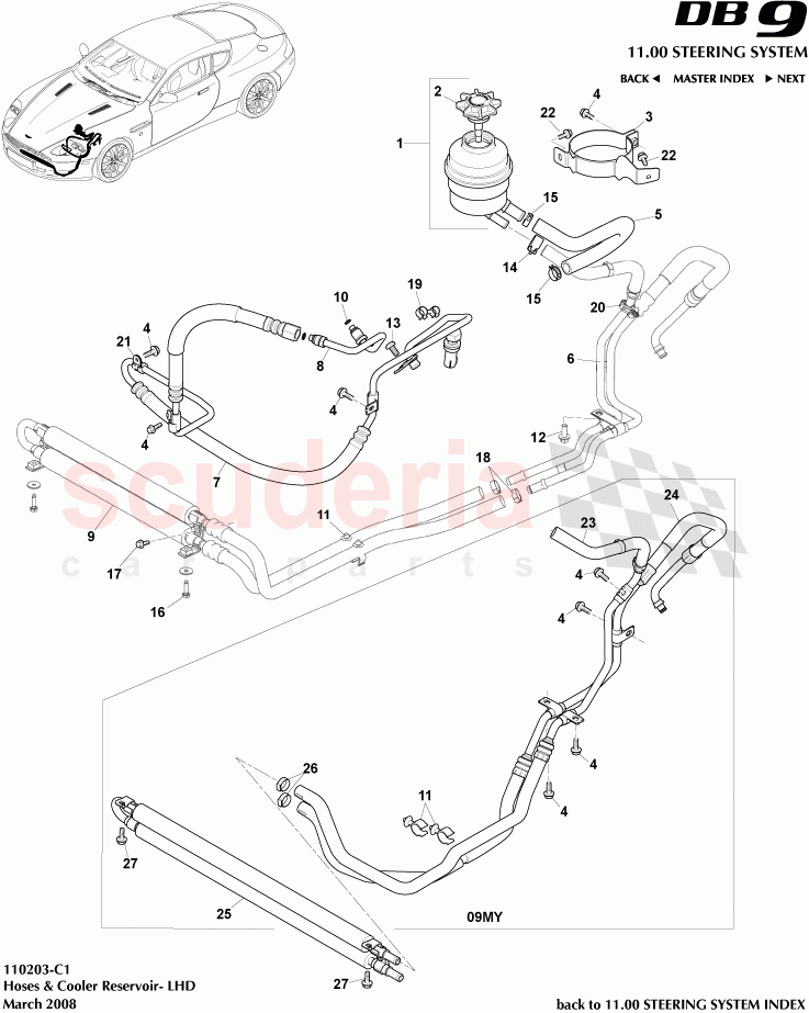 Hoses and Cooler Reservoir (LHD) of Aston Martin Aston Martin DB9 (2004-2012)