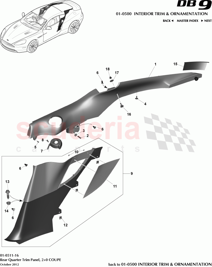 Rear Quarter Trim Panel, 2+0 COUPE of Aston Martin Aston Martin DB9 (2013-2016)