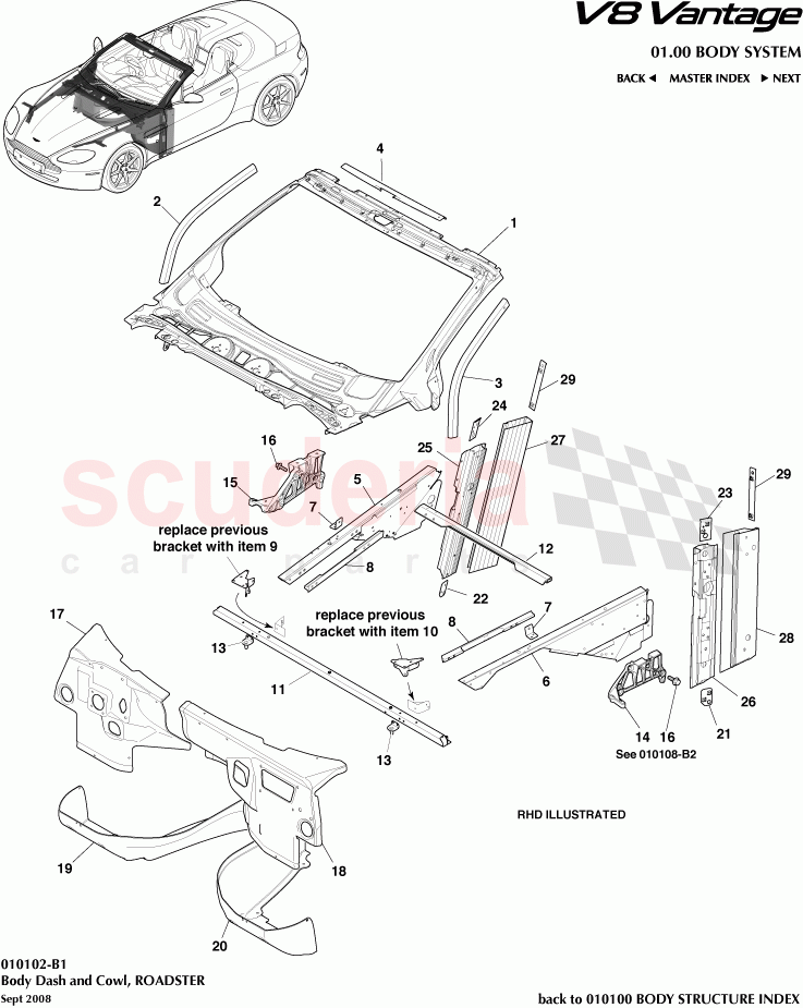 Body Dash and Cowl (Roadster) of Aston Martin Aston Martin V8 Vantage (upto 2016)