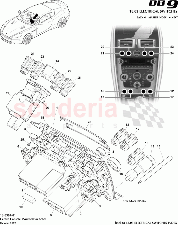 Centre Console Mounted Switches of Aston Martin Aston Martin DB9 (2013-2016)