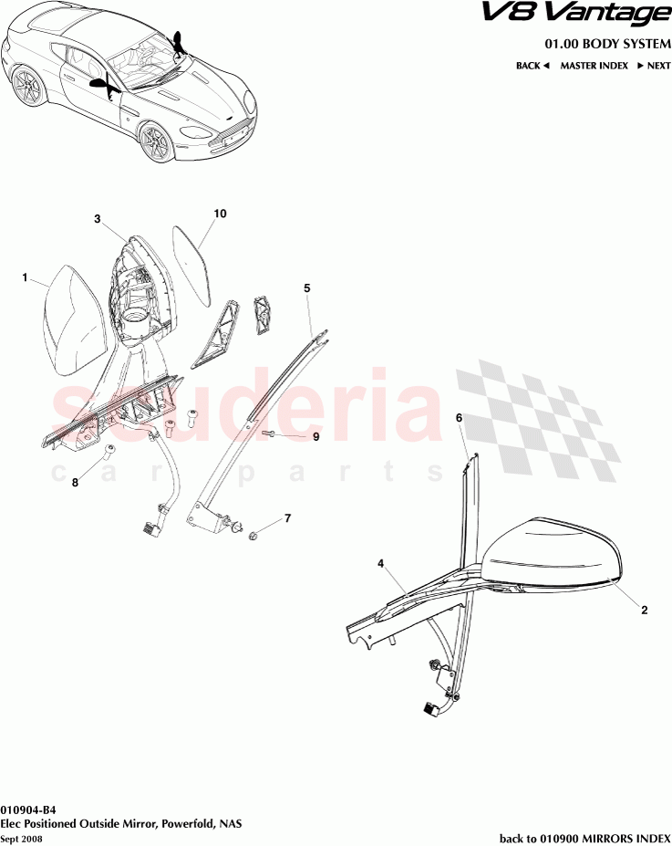 Elec Positioned Outside Mirror, Powerfold, NAS of Aston Martin Aston Martin V8 Vantage (upto 2016)