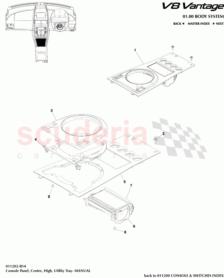 Console Panel, Centre, High, Utility Tray (Manual) of Aston Martin Aston Martin V8 Vantage (upto 2016)