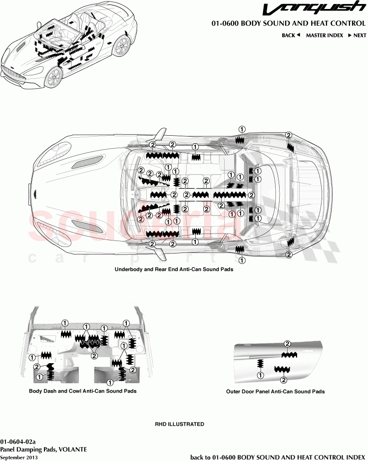 Panel Damping Pads, VOLANTE of Aston Martin Aston Martin Vanquish (2012+)