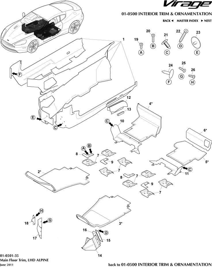 Interior Trim & Ornamentation - Main Floor Trim, LHD, Alpine of Aston Martin Aston Martin GT VIRAGE (2012-2013)