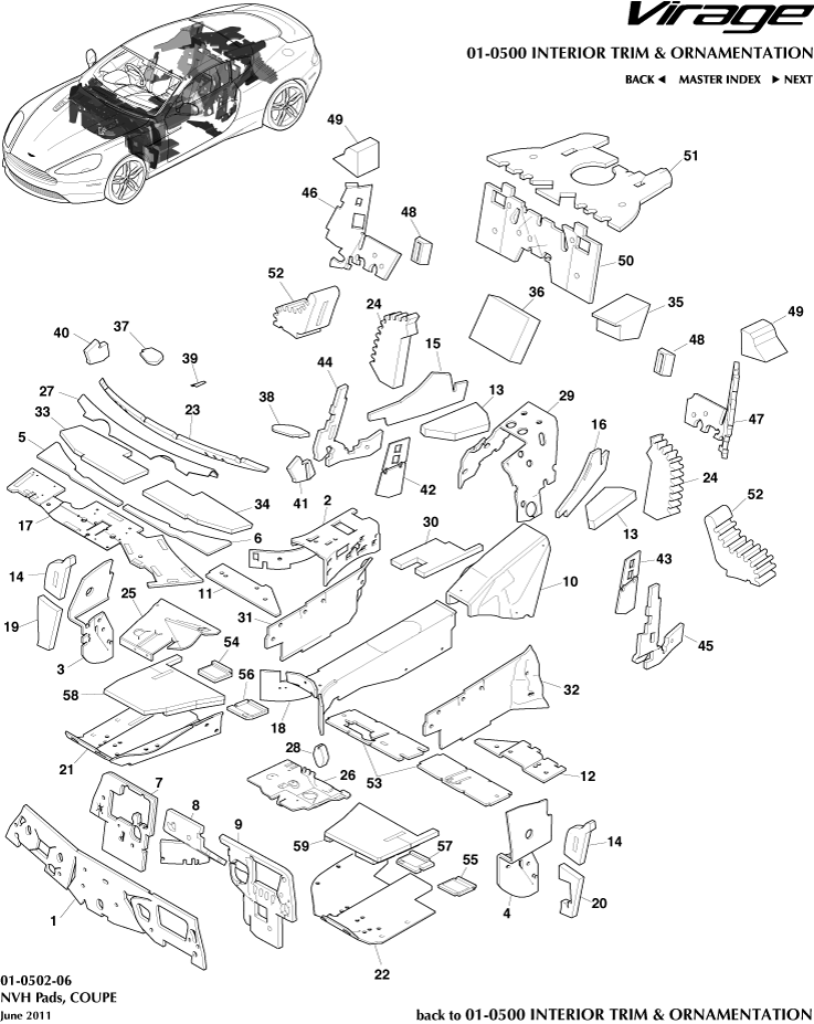 Interior Trim & Ornamentation - NVH Pads, Coupe of Aston Martin Aston Martin GT VIRAGE (2012-2013)