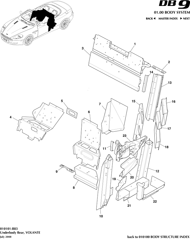 Body Structure - Underbody Rear, Volante of Aston Martin Aston Martin GT DB9 (2004-2017)