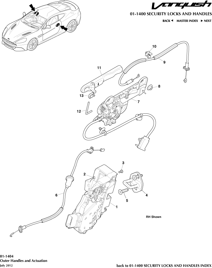 Handles & Locks Mechanisms - Outer Handles & Actuation of Aston Martin Aston Martin GT VANQUISH (2013-2018)