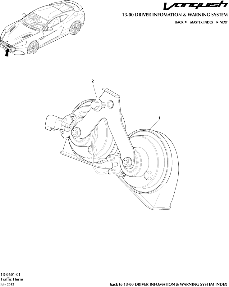 Traffic Horn of Aston Martin Aston Martin GT VANQUISH (2013-2018)