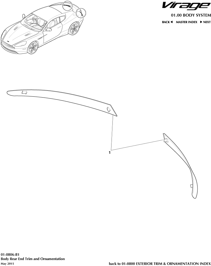 Body Exterior Trim & Ornamentation - Rear End Trim of Aston Martin Aston Martin GT VIRAGE (2012-2013)