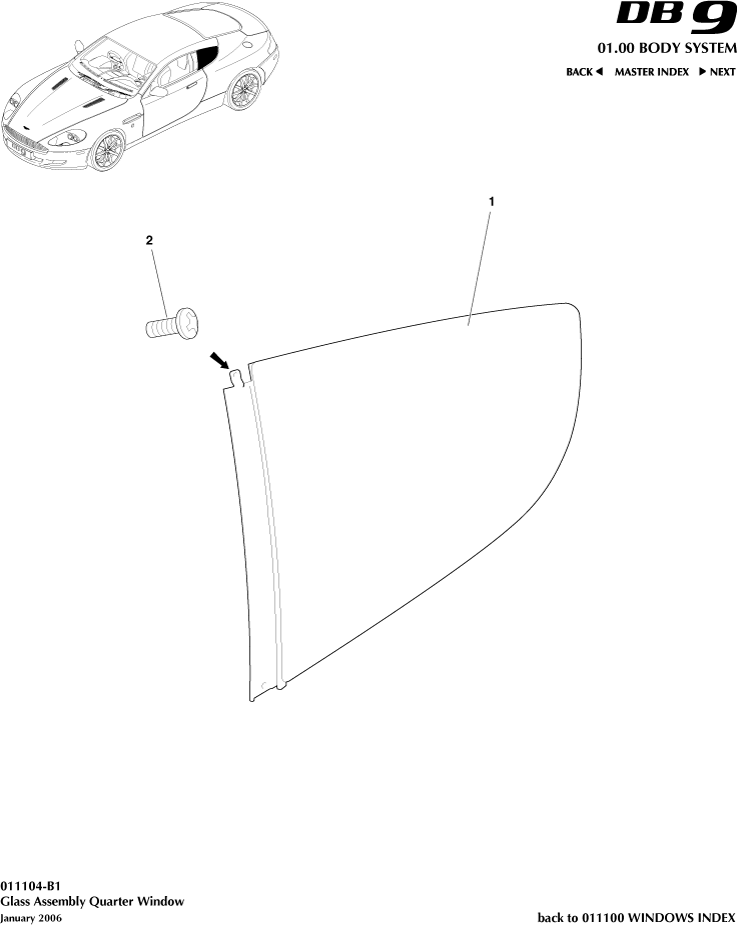 Rear Quarter Glass, Coupe of Aston Martin Aston Martin GT DB9 (2004-2017)