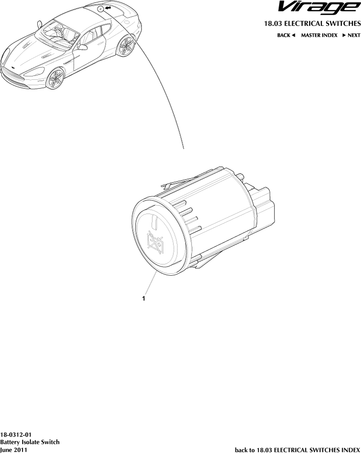 Electrical Switches - Battery Isolate Switch of Aston Martin Aston Martin GT VIRAGE (2012-2013)