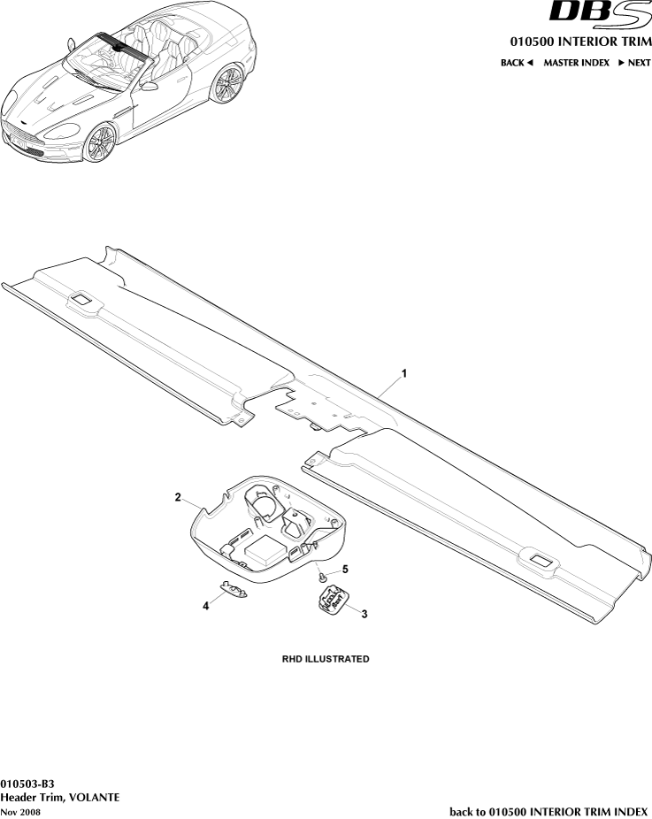 Interior Trim - Header Trim, Volante of Aston Martin Aston Martin GT DBS (2007-2012)