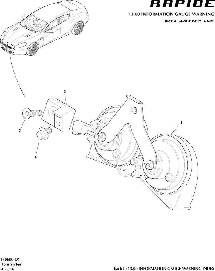 Traffic Horn of Aston Martin Aston Martin GT RAPIDE (2010-2019)