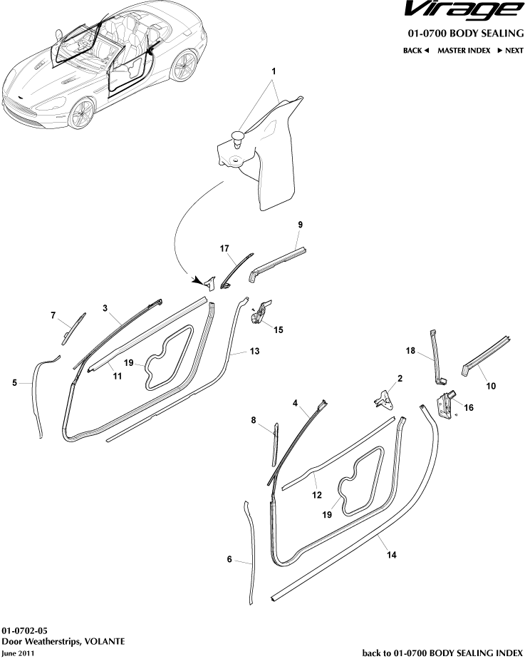 Body Sealing - Door Weatherstrips, Volante of Aston Martin Aston Martin GT VIRAGE (2012-2013)