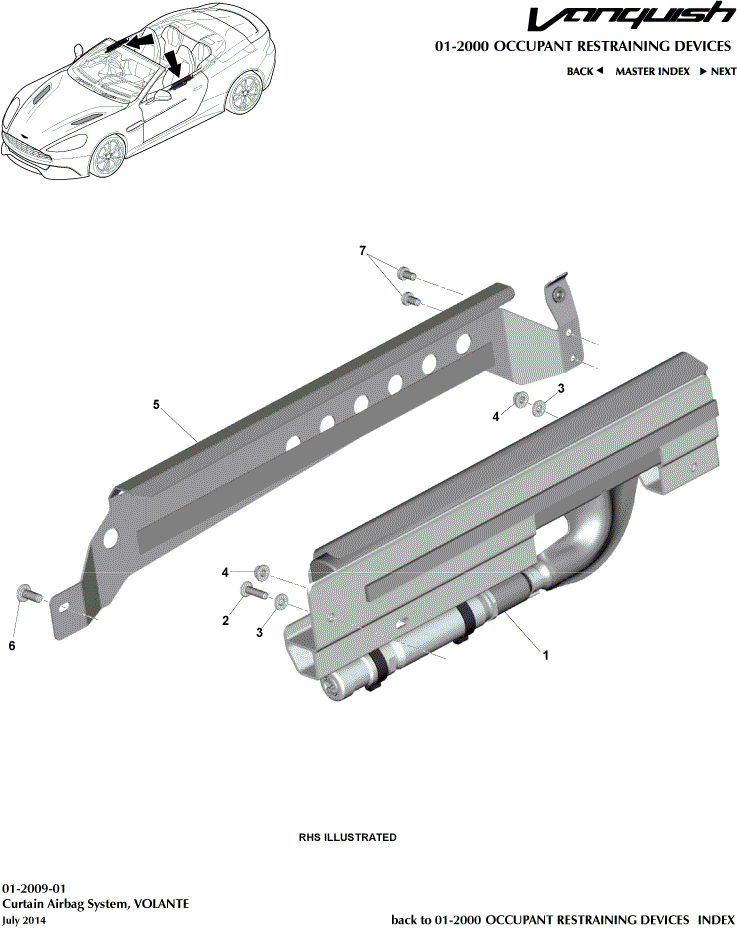 Occupant Restraining Devices - Curtain Airbag, Volante of Aston Martin Aston Martin GT VANQUISH (2013-2018)