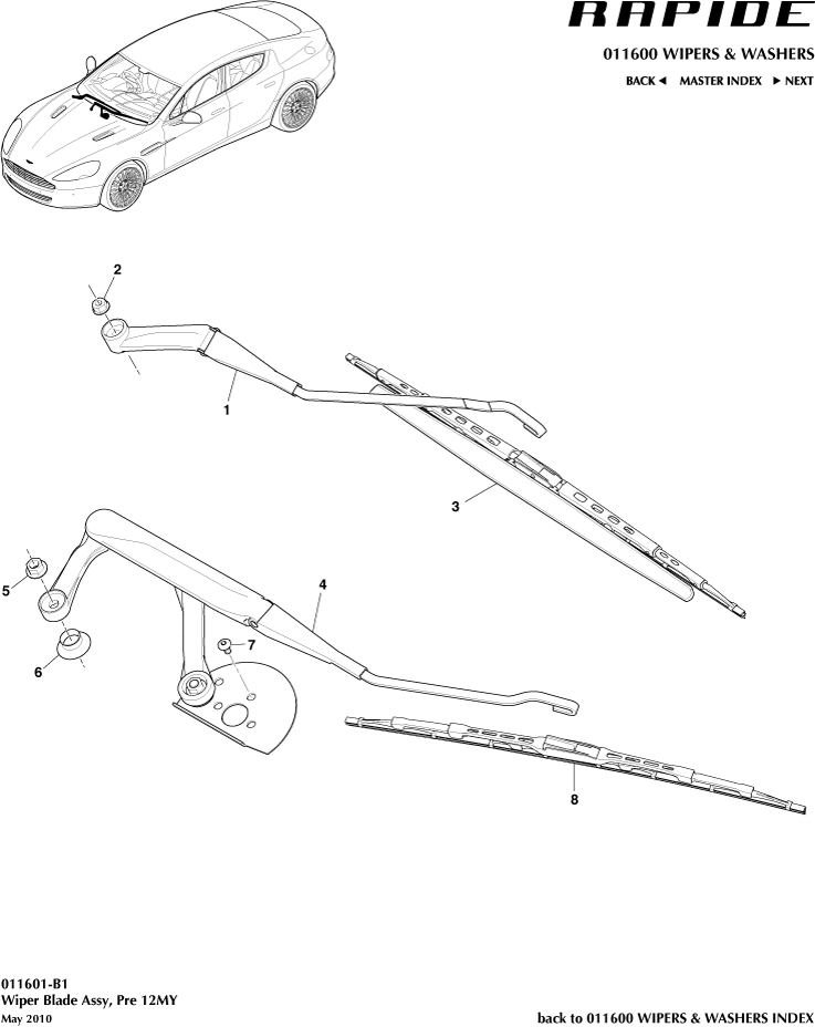 Wipers & Washers - Wiper Blade Assembly of Aston Martin Aston Martin GT RAPIDE (2010-2019)