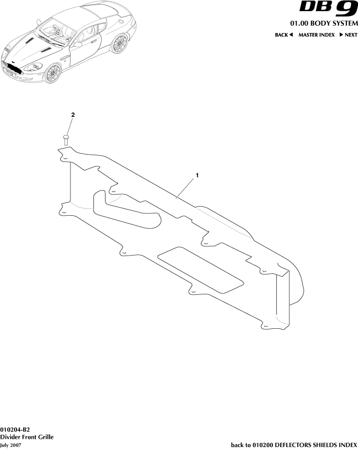 Front Structure - Divider, Front Grille of Aston Martin Aston Martin GT DB9 (2004-2017)