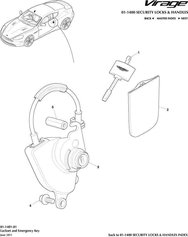 Handles & Locks Mechanisms - Lock Set and Keys of Aston Martin Aston Martin GT VIRAGE (2012-2013)