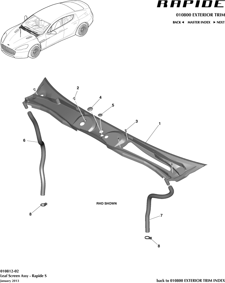 Body Exterior Trim & Ornamentation - Leaf Screen of Aston Martin Aston Martin GT RAPIDE (2010-2019)