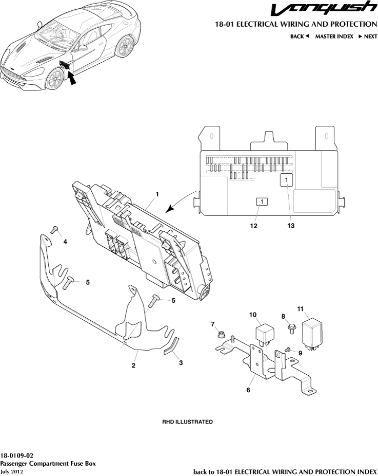 Electrical Wiring & Protection - Passenger Compartment Fusebox of Aston Martin Aston Martin GT VANQUISH (2013-2018)