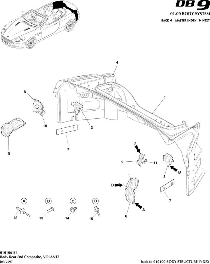 Body Structure - Body Rear End Composite, Volante of Aston Martin Aston Martin GT DB9 (2004-2017)