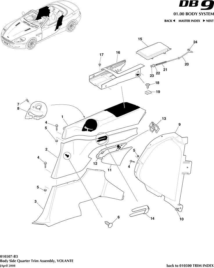 Interior Trim - Body Side Quarter Trim, Volante of Aston Martin Aston Martin GT DB9 (2004-2017)