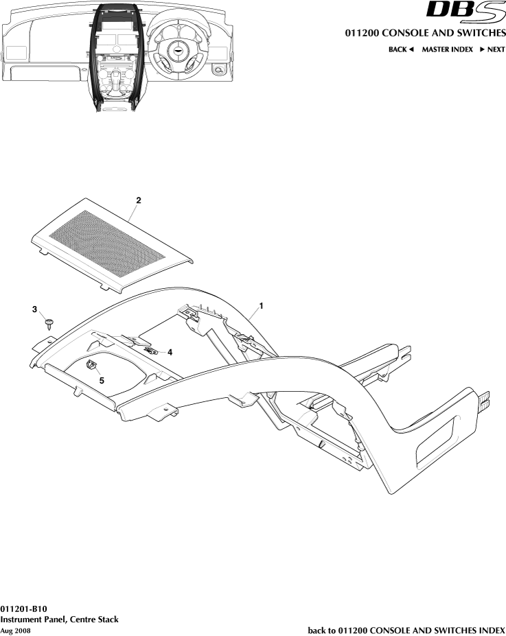 Console and Switches - Centre Stack of Aston Martin Aston Martin GT DBS (2007-2012)