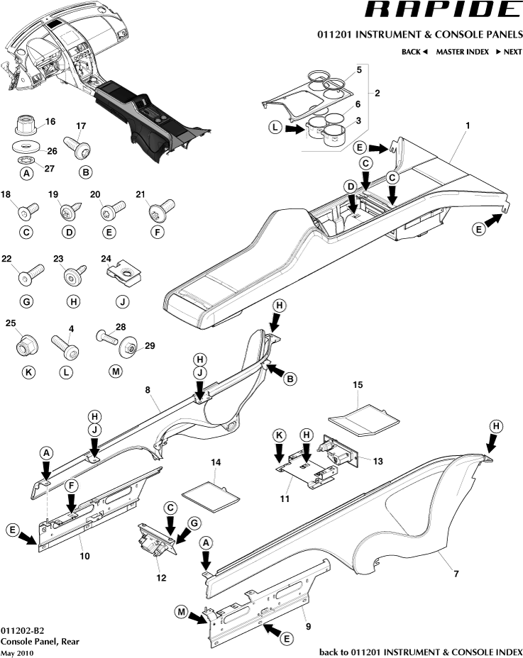 Instrument and Console Panels - Rear Console of Aston Martin Aston Martin GT RAPIDE (2010-2019)