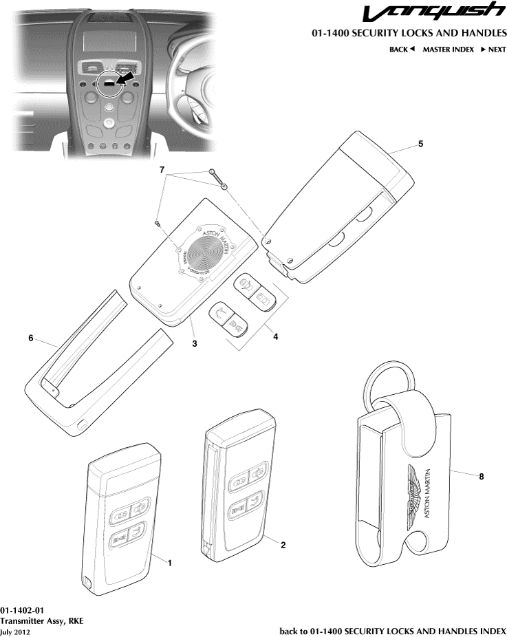 Handles & Locks Mechanisms - RKE Transmiter of Aston Martin Aston Martin GT VANQUISH (2013-2018)