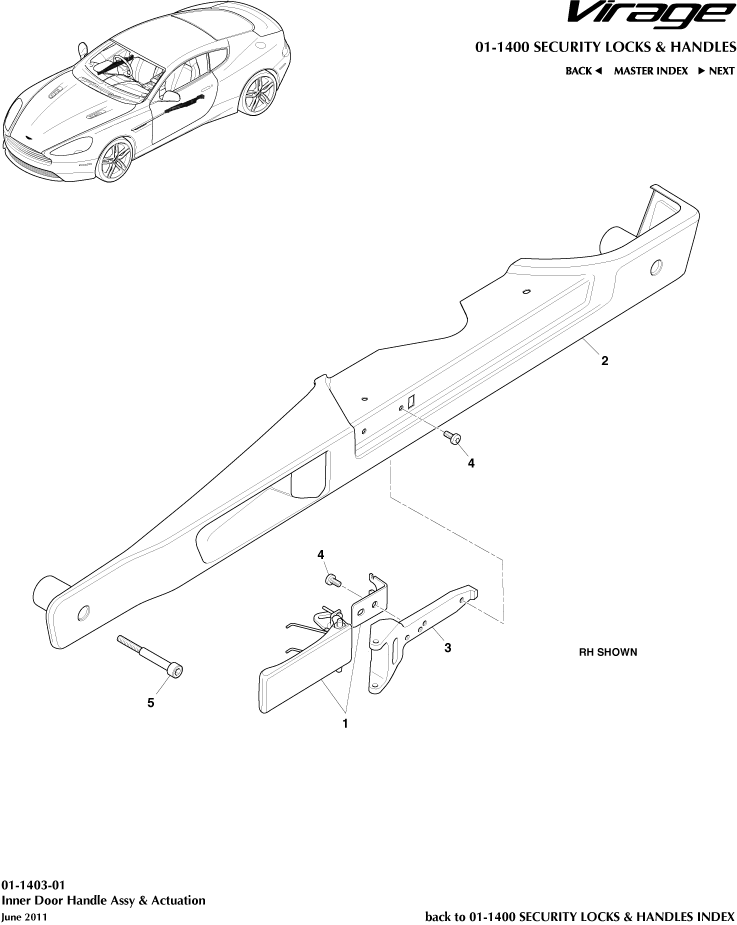 Handles & Locks Mechanisms - Inner Handles & Actuation of Aston Martin Aston Martin GT VIRAGE (2012-2013)