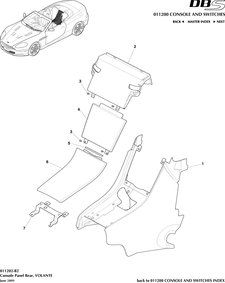 Console and Switches - Rear Console, Volante of Aston Martin Aston Martin GT DBS (2007-2012)