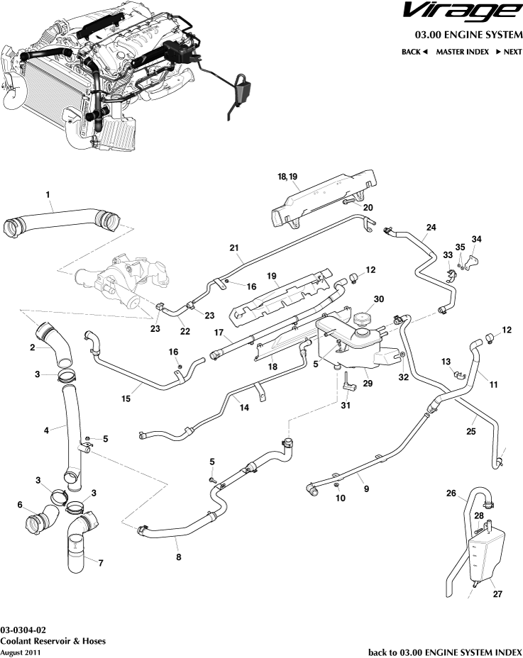 Coolant Reservoir & Hoses of Aston Martin Aston Martin GT VIRAGE (2012-2013)